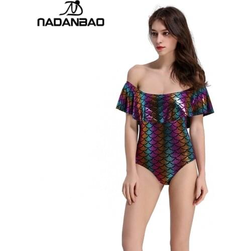 NADANBAO 2021 Swimsuit Women Lotus Leaf One Piece Swimsuit Colorful Mermaid Swimming Suit For Women Plus Size Swim Suit