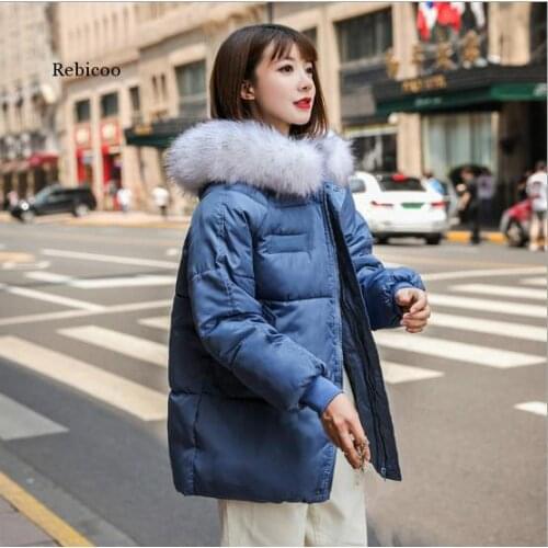 Fashion Winter Outerwear Ladies Cotton Hooded Jacket Loose Women Parka Long Sleeve Red Overcoat Faux Fur Collar Coat Plus Size