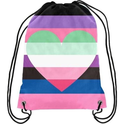 LGBT Pride Drawstring Backpack Rainbow Pink Heart Bag Gay Sports Gift Polyester Digital Printing For Men Women Travel