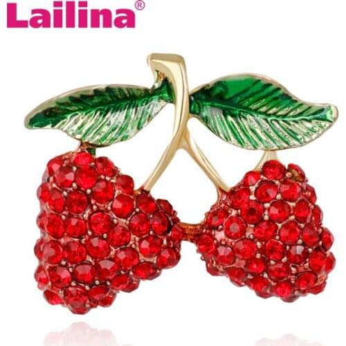 Cute Lovely Style Gold-Color with Red Enamel and Rhinestone Strawberry Brooches for Fashion Women Accessories
