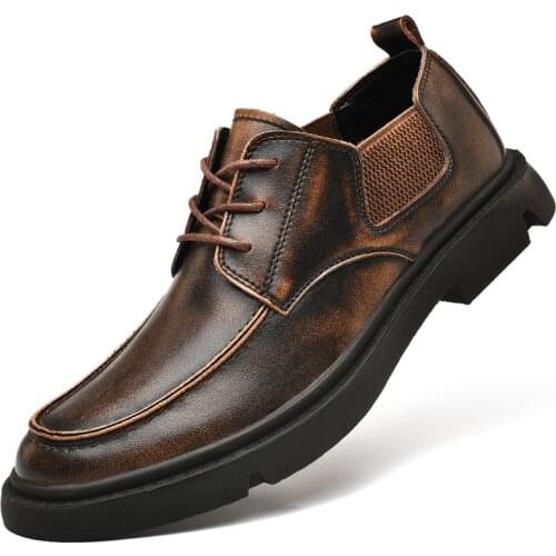 Mens Leather Shoes Formal Shoes Gentlemens Shoes Low-top Retro Casual Shoes Leather Non-slip Wear-resistant Soft Sole