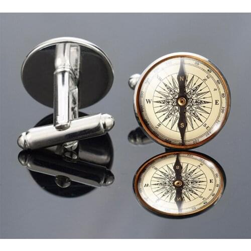 Vintage Compass Picture Print Cufflinks Men Fashion Wedding Cufflinks Suit Cuff Link Accessories Gift for Him
