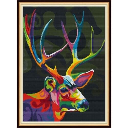 Colorful Deer Patterns Joy Sunday Cross Stitch Kits Threads 14CT 11CT Printed on Canvas Sets for Embroidery Kit for Needlework
