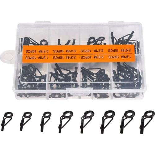80pcs Repairing Easy Install Multi Size Wear Resistant Eye Rings Fishing Rod Guide Tip Kit Practical Sturdy Black Replacement