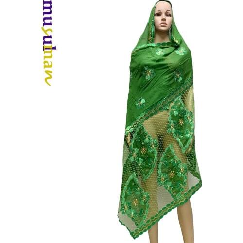 New Isalmic Dubai Cotton Headtie Turban Scarf African Women Big Cotton Wraps Cotton splicing Net Embroider Hijab Scarf MS101