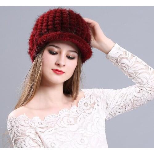 Autumn Winter Mink Fur Visor Hat Women Korean Version Knitted Cap Ladies Warm Fashion Solid Color Casual Outdoor Hats H7083