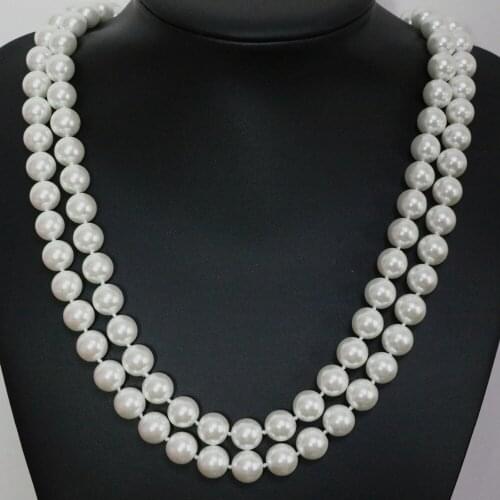 Lovely Genuine 8-14mm White Shell Simulated-pearl Beautiful Round Beads Necklace Newly Arrival Long Chains Jewelry 36inch B1442
