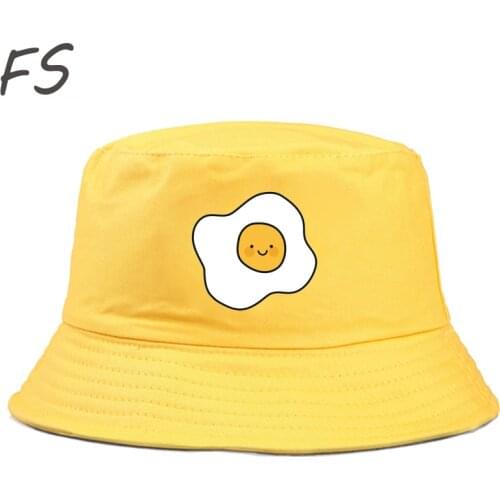 Unisex cute egg cartoon Bucket Hat Women Foldable Sunscreen Panama Hip Hop Summer Beach Cap Fish Headwear Men bob панама hat