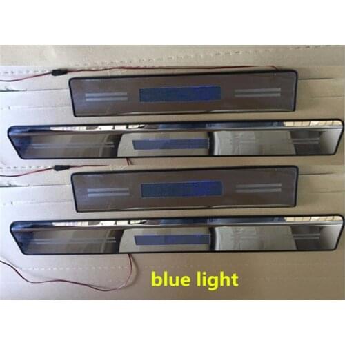 For Mazda BT50 BT-50 2009 2010 2011 2012 2013 2014 2015 2016 blue led light car door cover plate outside threshold pedal 4pcs