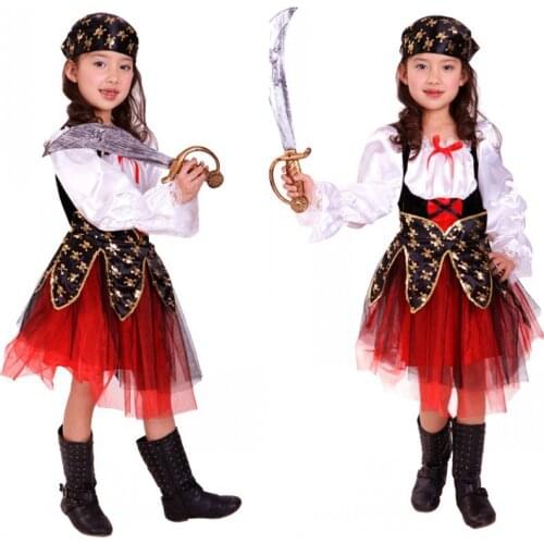 2019 New Pirate Costumes Girls Party Dress Christmas Costume for Kids Clothes Game Uniforms with Scarf Performance Kindergarten