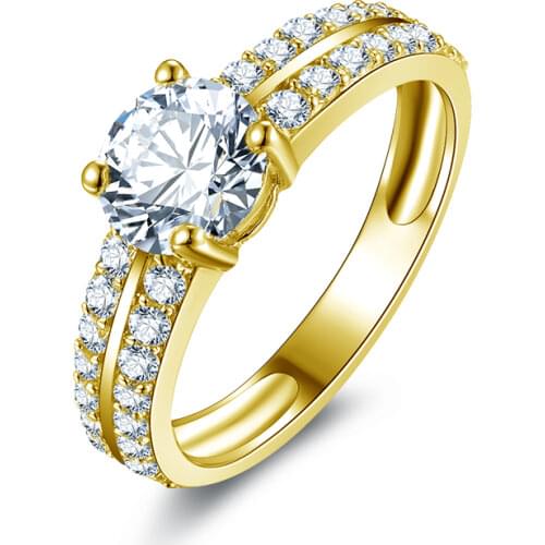 QYI 1ct Round Sona Simulated Diamond Solitaire Engagement Ring Bridal Jewelry For Women Solid 14K Yellow Gold Rings