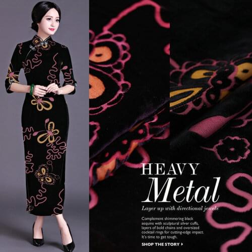 Printed Burnout Silk Velvet Fabric For Silk Velour Dress Plant With 2 Designs