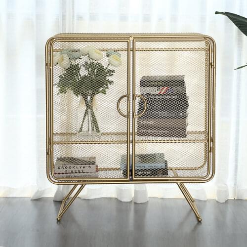 Nordic Golden Iron Wire Mesh Bookcase with Door Storage Rack Bookshelf Bedroom Nightstands Bookcases Console Tables Book Shelf