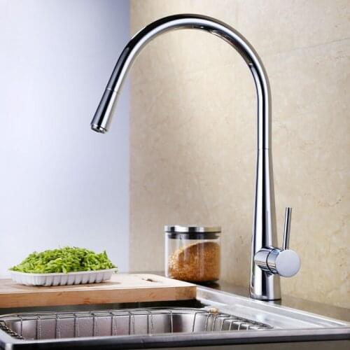 Modern Nickel Brushed Full Copper Brass Single Lever Deck Mounted Kitchen Faucet Pull-out Type Hot and Cold Water Mixer Tap