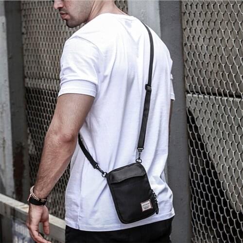 Mens Small Shoulder Bags Black Handbag Travel Wallet Mini Crossbody Bag Passport Clip Mobile Purse Strap Neck Pouch
