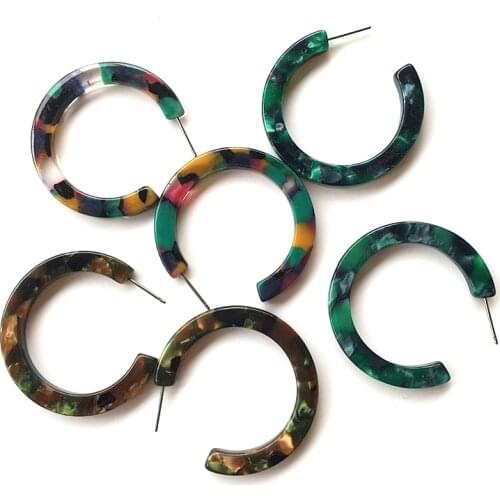 UJBOX Top Quality Green Acetate Earrings Women Colored Acetic Acid Hoop Earrings Wedding Party Jewelry Accessories