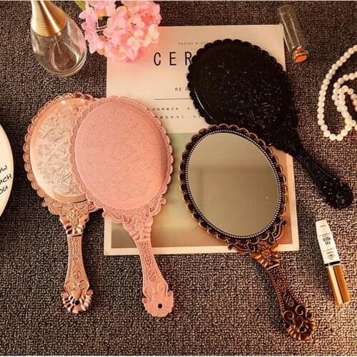 L67 Hand Mirrors Makeup European Rectangle Hand Hold Cosmetic Mirror with Handle Makeup Mirror Princess Vintage Vanity Mirror