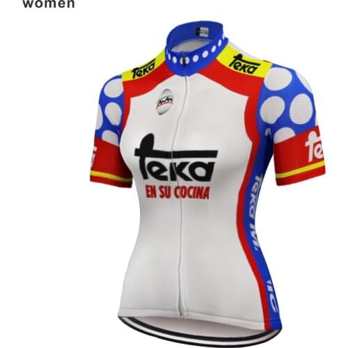 Retro Women Spain Pro cycling team jersey tops Breathable Short Sleeve Bicycle Clothing teka MTB jersey ciclismo sports BOUYGUES