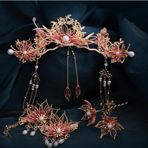 Ancient Chinese hair accessories lady vintage bead nature pearl flower handmade hairgrips hairclip pin