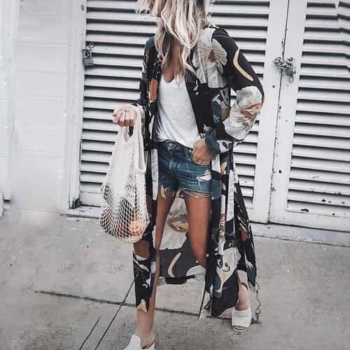 Women Casual Vintage Long Sleeve Kimono Cardigan Ladies Summer Long Chiffon Kimono Loose Flora Printed Blouse Top Plus Size