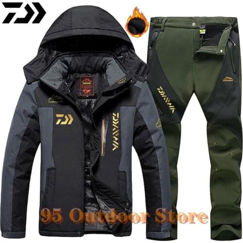 Daiwa Winter Men Fishing Suit Warm Windproof Waterproof Outdoor Sports Snow Jackets and Pants Set Ski Equipment Snowboard Jacket