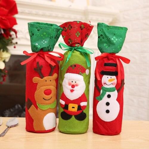 1pc Christmas sequins embroidered wine bottle covers Decorations For Home Santa Claus Wine Bottle Cover Bag Santa Sack Decorate