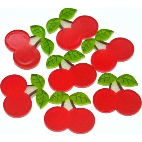10PCS 27X28mm Flatback Shining Acrylic Cherry Plannar|DIY Scrapbooking Crafting Fruits|Hair Bow Center Embellishments