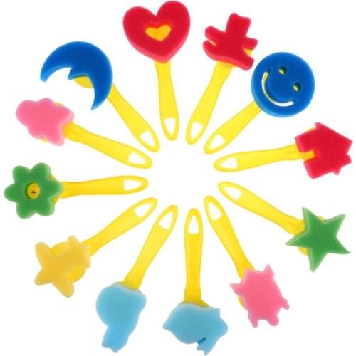 New 12pcs/set DIY Children Painting Sponge Mixed Pattern Colored Plastic Handle Brushes Kids Graffiti Toys Drawing Art Supplies