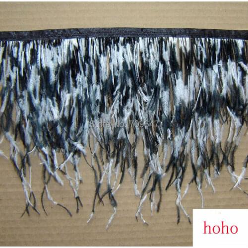 2Meters/Lot!4-6inches Height,1 ply Ostrich Feather Fringe,Ostrich Feather Trim with Black/White Mixed for dress,wedding etc