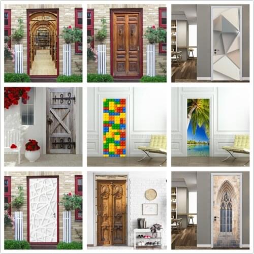 2PCS/Set 3D Creative Door Stickers Self Stick Wallpaper Waterproof DIY Wallpaper On The Door Home Decoration Renovation Posters