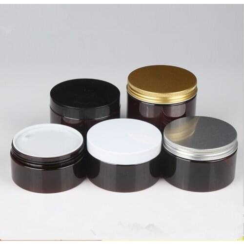25 x 200ml 250ml Empty Amber PET Jars Containers with Plastic Aluminum lids 30ml 50ml 80ml 100ml 150ml