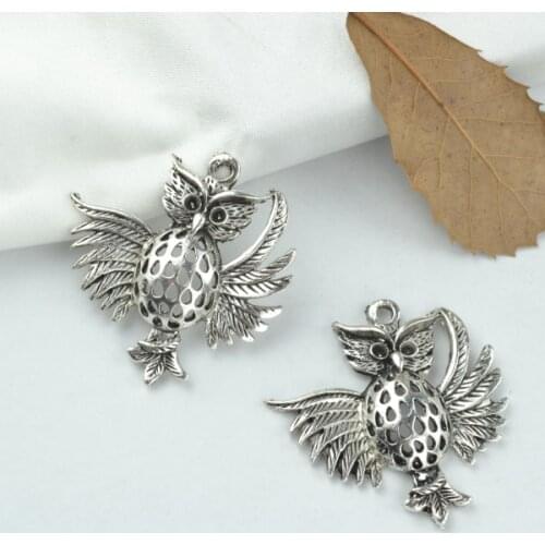 5pcs alloy Tibetan Silver Plated owl Charms Pendants for Jewelry Making DIY Handmade Craft 37*36mm D160