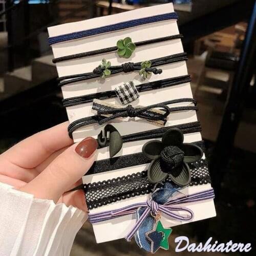 9pcs/lot Flower Rubber Bands for Hair Elastics Women Accessories 2020 Coil Hair Ties Black Head Bands Girls Bracelet Headdress