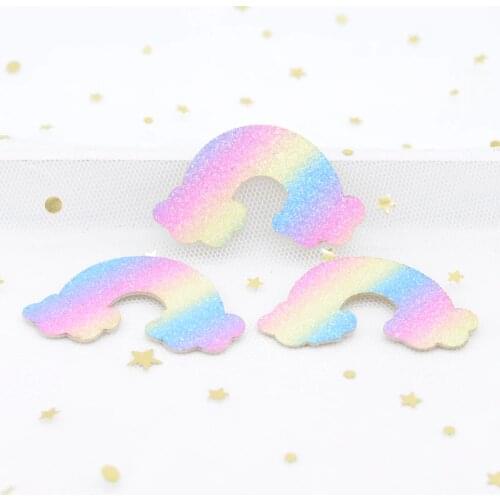 20Pcs/lot Glitter Fabric Appliques Rainbow Clouds for DIY Crafts Cake Topper Headwear Hair Clips Bow Supplies Decor Patches H57