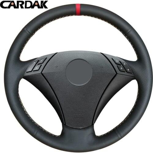 CARDAK DIY Black Artificial Leather Hand-Stitched Car Steering Wheel Covers for BMW E60 530 523 523li 525 520li 535 545i