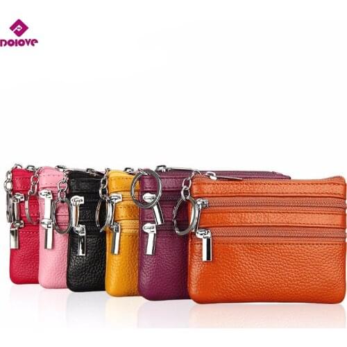 DOLOVE Genuine Leather Small Wallet Women Coin Bag double zipper Womens Wallets and Purses Leather Wallet Small Clutch Bag