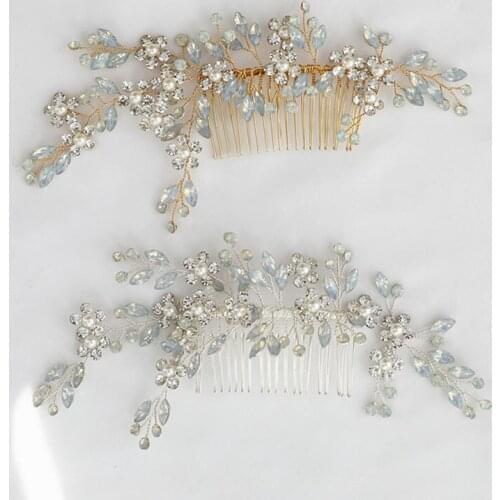 Floralbride Vintage Alloy Opal Crystal Rhinestone Flower Bridal Hair Comb Wedding Headdress Hair Accessories Women Jewelry