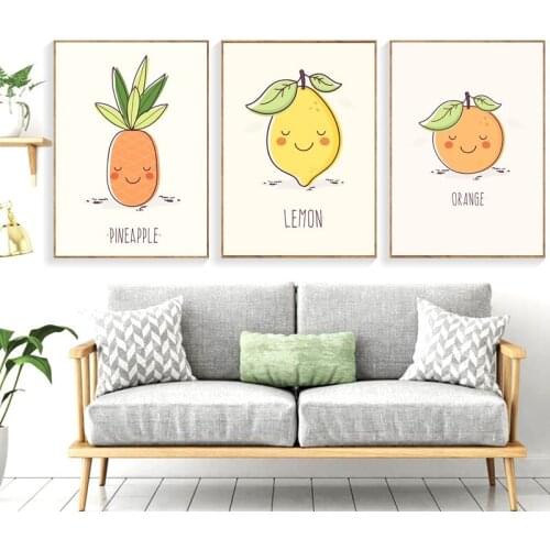 Cartoon Fruits Canvas Painting Decorative Wall Art Infant Early Education English Poster Colorful Abstract Printing Pictures