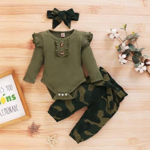 0-24M Newborn Infant Baby Valentine Print Romper Bodysuit+ Camouflage Print Pants Set Newborn girl clothes
