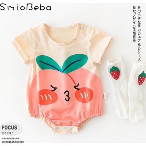 Summer Korean Version Pure Cotton Rompers Newborn Baby Splicing Peach Cool Bebek Tulum Jumpsuit Ropa Bebes Toddler Costume