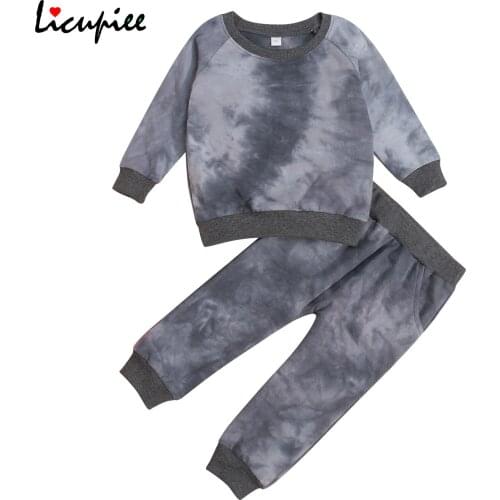 Tie-dye Baby Boy Clothing Set Spring Baby Tie-dye Suit, Long Sleeves + Trousers, Elastic Waist Ribbed Closure Spring Clothing