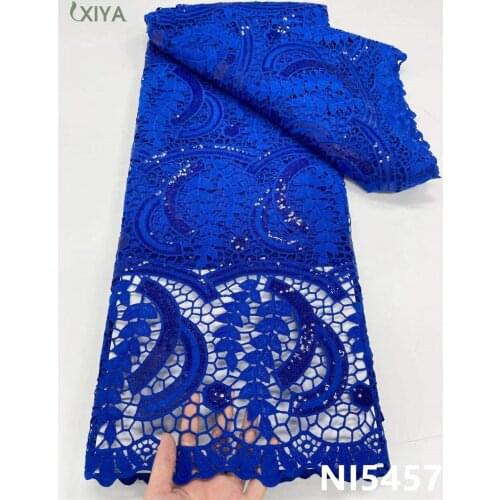 Royal Blue Milk Silk Lace Fabric Embroidered African Cord Lace Fabric with Sequins Milk Fiber Tissue for Bridal Material NI5457