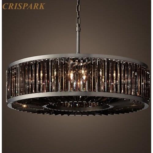 Welles Modern Crystal Chandeliers Lights LED Prism Smoky Cristal Round Pendant Hanging Lamp for Kitchen Restaurant Bedroom