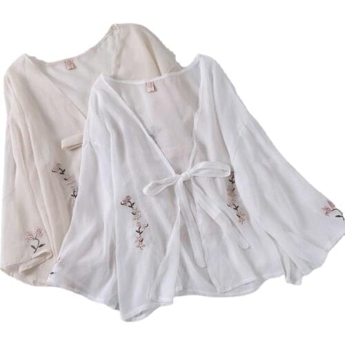 Summer Chiffon Blouse Pink Cardigan Sun Protection clothing Long Blouse Beach White female Fashion Tops Feminino 2021