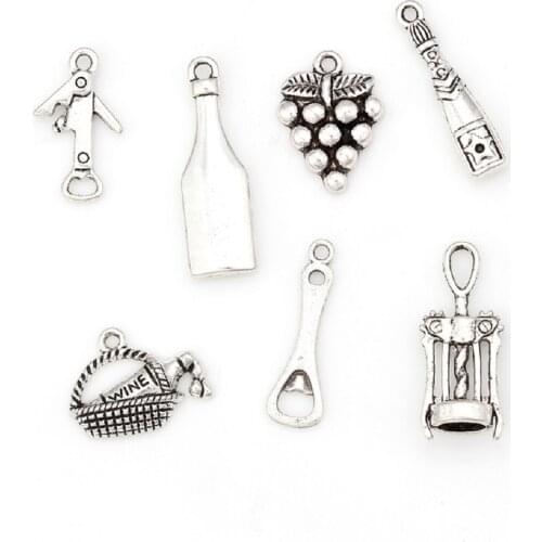 MEIBEADS 7pc/lot Fashion Alloy Wine bottle Charm Mixed Silver Color Pendant DIY Jewelry Accessories Necklace Bracelet Earrings