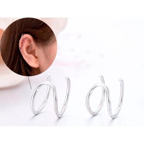 Tiny 925 Sterling Silver Double Line /Cross Bar Clip Earrings Ear Cuff Jacket For Women Girls Ear Cartilage Earless Hole Jewelry