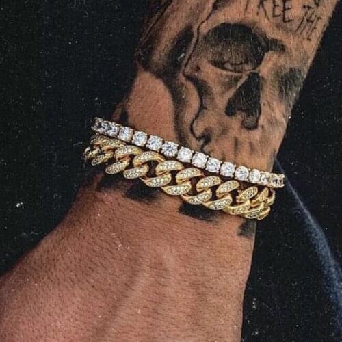 Hip-hop Mens Shiny Ice Out CZ Punk Bracelet Homme Zircon Curb Cuban Link Chain Bracelets for Women Unisex Wrist Jewelry Gifts