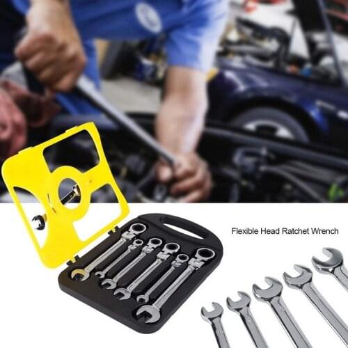 7 Pcs Ratcheting Combination Wrench Hand Tool Kits Hand Spanners 8-19mm Movable Head Dual Purpose Ratchet Wrench Set