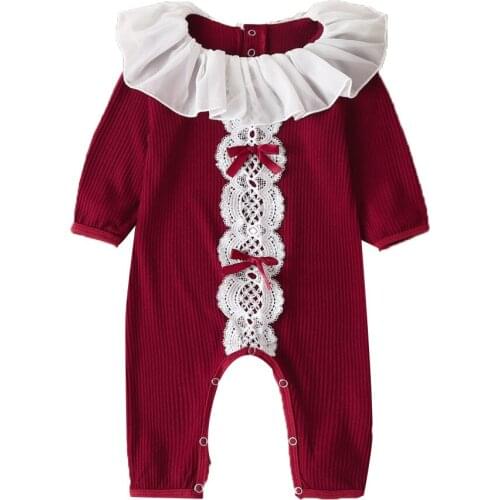 New 2020 knitting Lace Newborn Baby Girls Clothes Cute Bow Knitted Kids Romper Jumpsuit Autumn Winter Girl Christmas Outfits