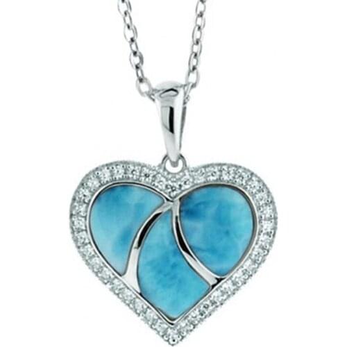 Fine Blue Larimar Jewelry 925 Sterling Silver Natural Larimar Heart Womens Pendant Necklace For Gift